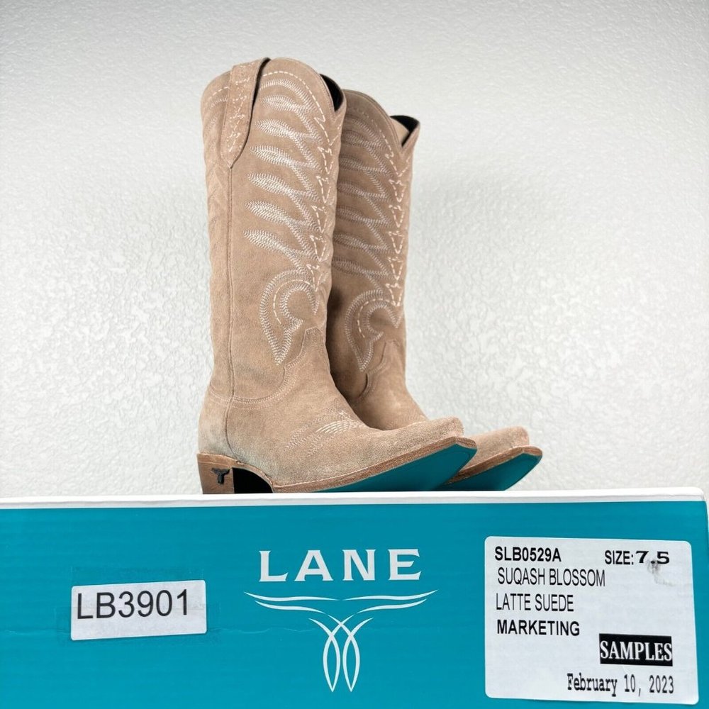 Lane SQUASH BLOSSUM Brown Cowgirl Boots 7.5 Suede Cowboy Snip Toe Western Wear - Picture 10 of 10